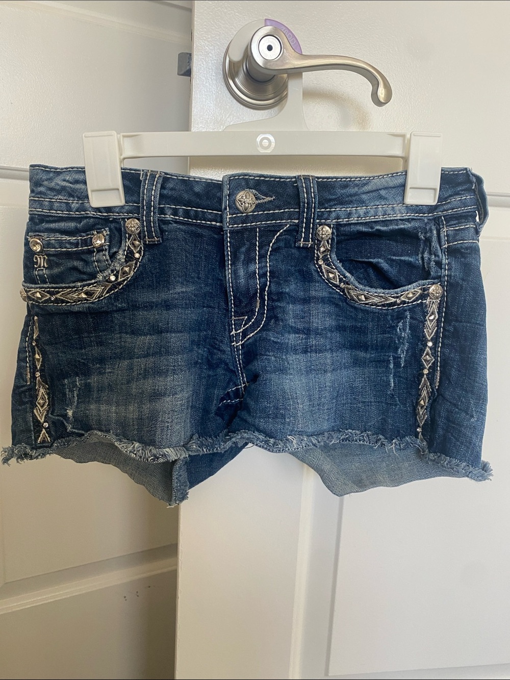 Miss Me Dark Indigo Embroidered Denim Shorts